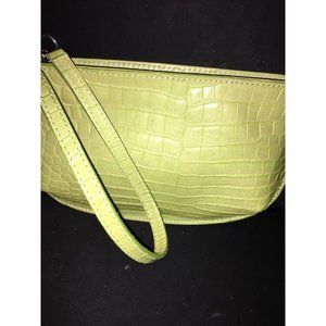 Talbots Green Leather Wristlet Mock Alligator Skin with Wrist Strap